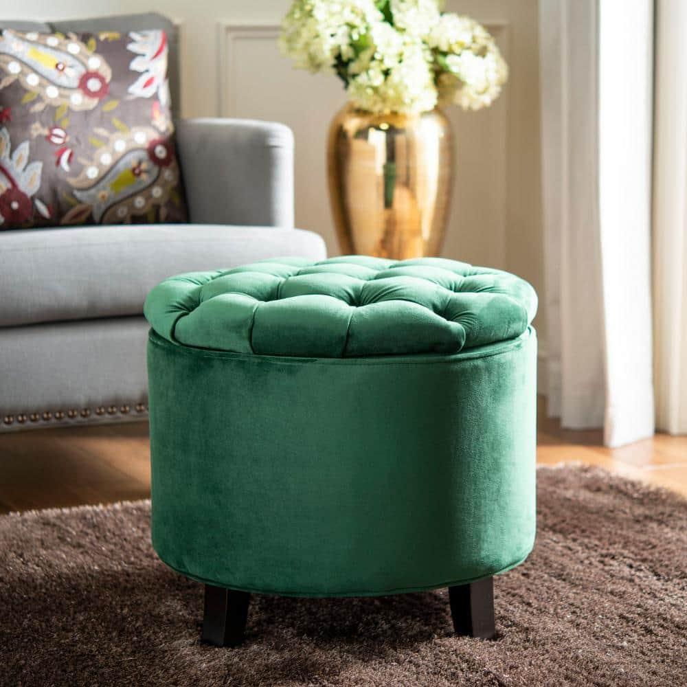 SAFAVIEH Amelia Tufted Storage Ottoman Emerald