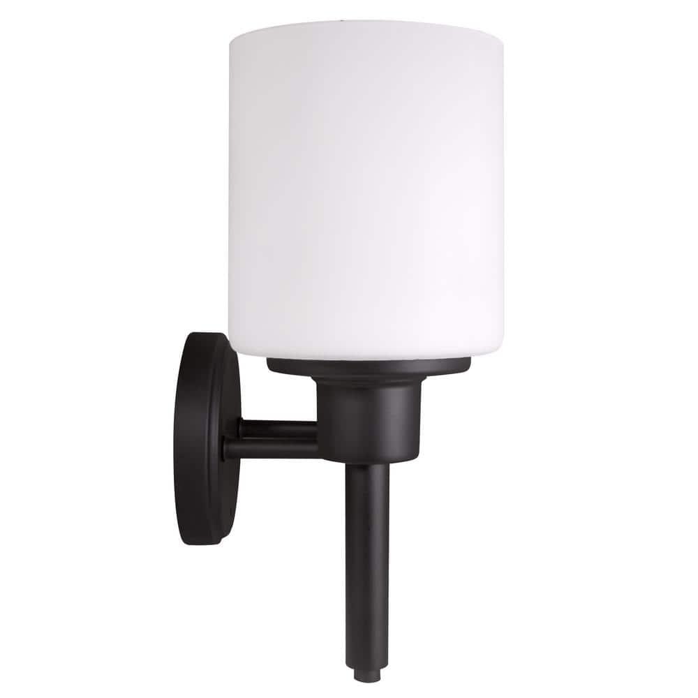 Design House 556191-BLK Aubrey Transitional 2-Light Indoor Wall Light Dimmable White Frosted Glass Shades for Hallway Foyer Bathroom, Matte Black