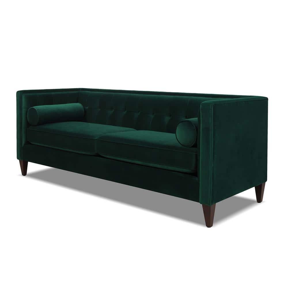 Jack 84" Velvet Tufted Tuxedo Sofa Double Cushion in Evergreen
