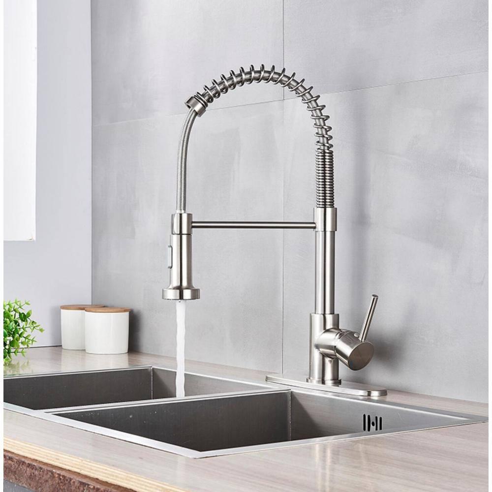 PENGFANG WORLDWIDE LLC Single Handle High Arc Pull Out Kitchen Faucet With Sprayer S2D0033BN
