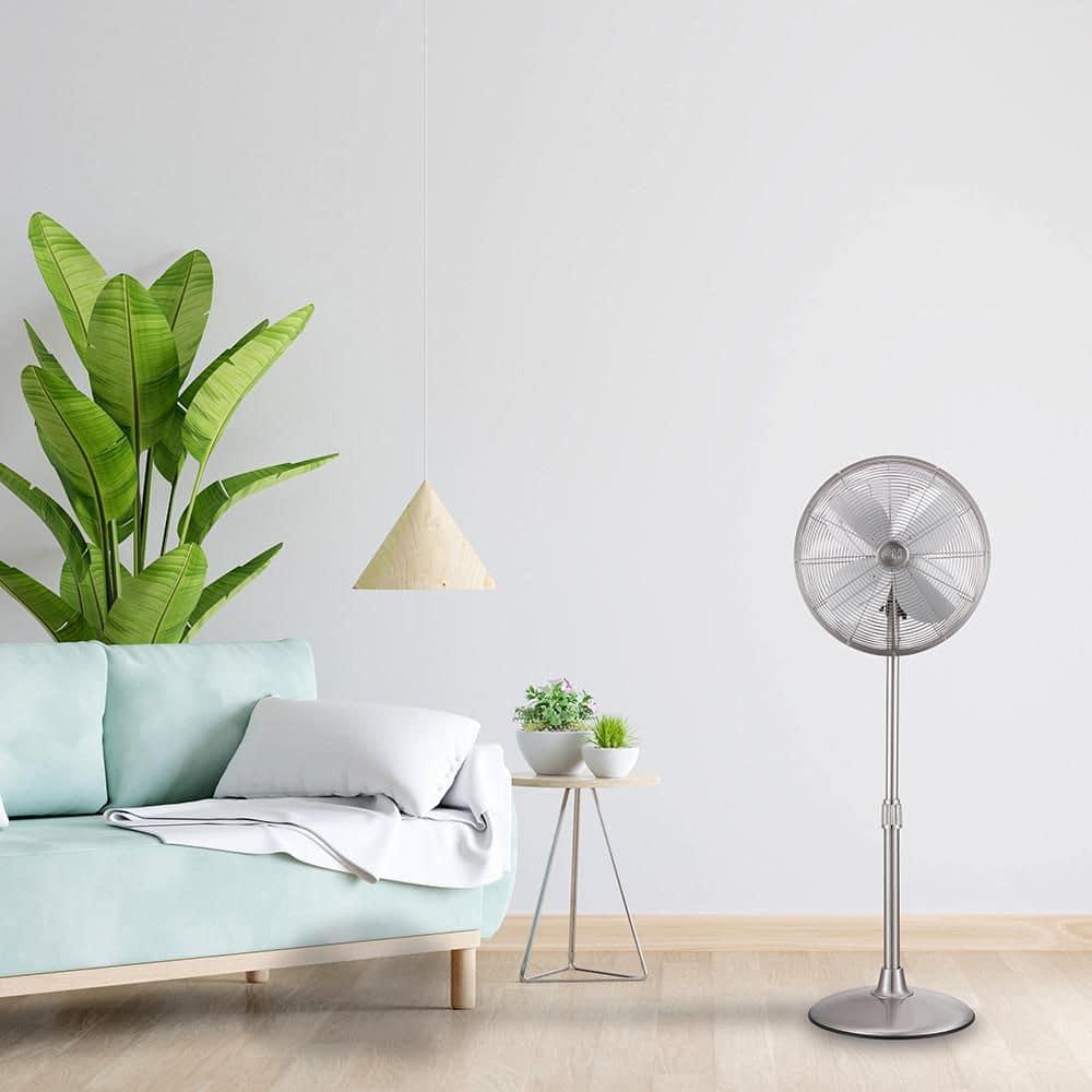 Good Housekeeping All-Metal 3-Speed 16" Oscillating Conference Room Pedestal Fan with Telescopic Height Adjustment (Multiple Finishes Available)
