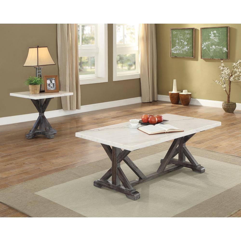 50" Romina Coffee Table: Marble Top, Weathered Espresso Base - Acme Furniture
