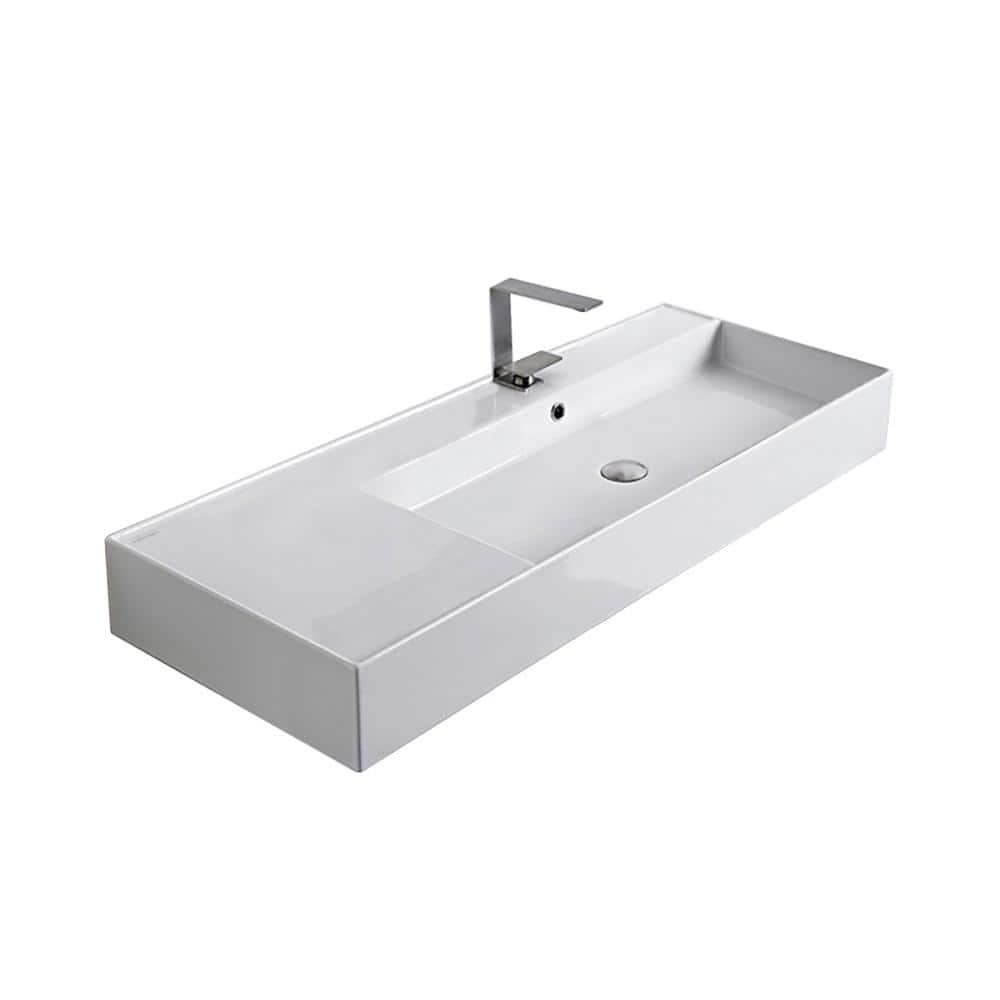 Scarabeo By Nameeks 18.1'' White Ceramic Rectangular Vessel, Wall Mount Bathroom Sink with Overflow