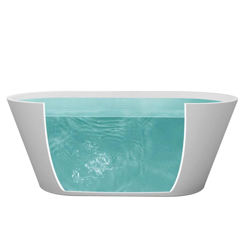 55" Freestanding Soaking Acrylic Bathtub Contemporary Stand Alone Tub with Pop-Up Drain