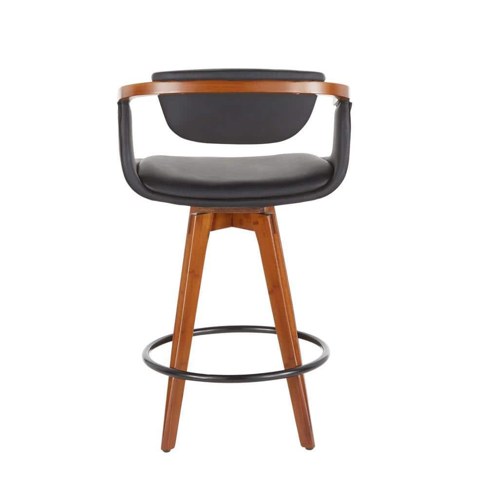 Oracle Mid-Century Modern Counter Height Barstool: Walnut, Faux Leather, Swivel - LumiSource
