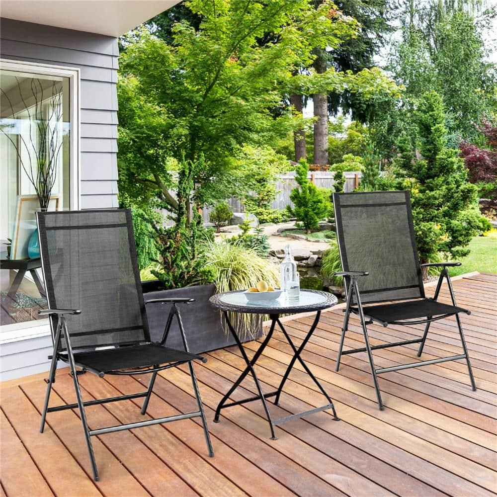 Costway Set of 2 Patio Folding Chair Recliner Adjustable  Black