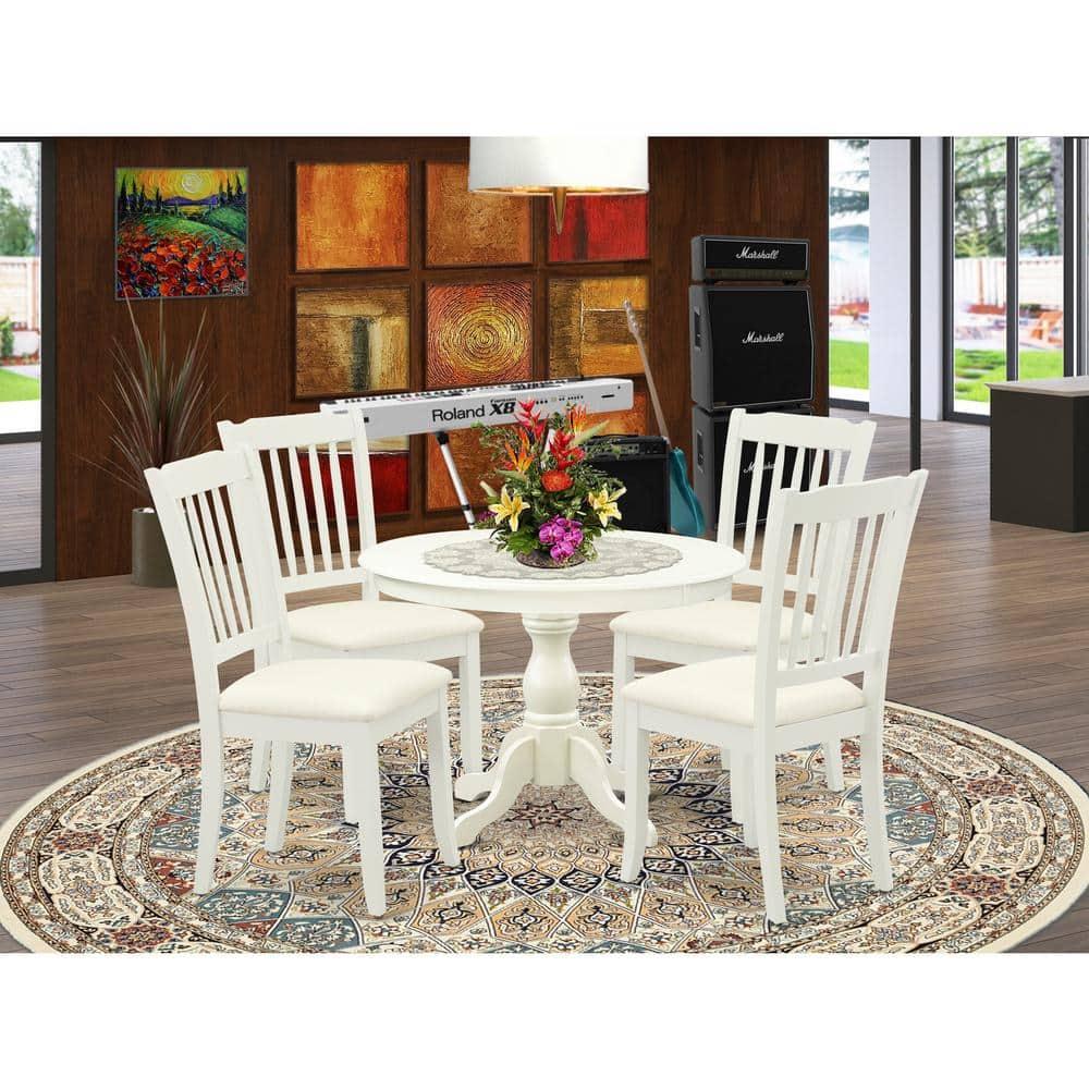 East West Furniture Hartland 5-piece Wood Dining Table and Chair Set in White