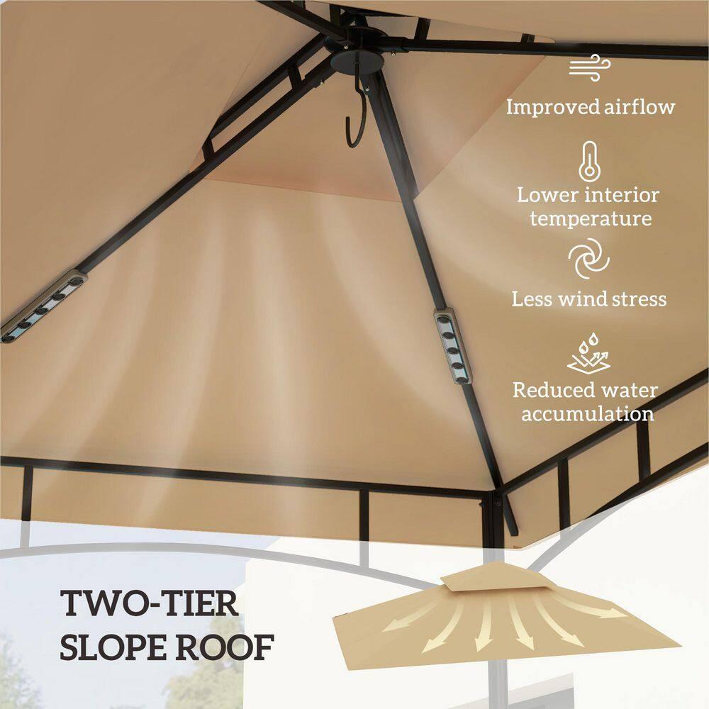 Outsunny Grill Gazebo Canopy Replacement Roof, UPF50+ Protected, 5' X 8' Outdoor BBQ Canopy Replacement Cover, Double Tiered Grill Canopy Replacement Cover, TOP COVER ONLY, Beige