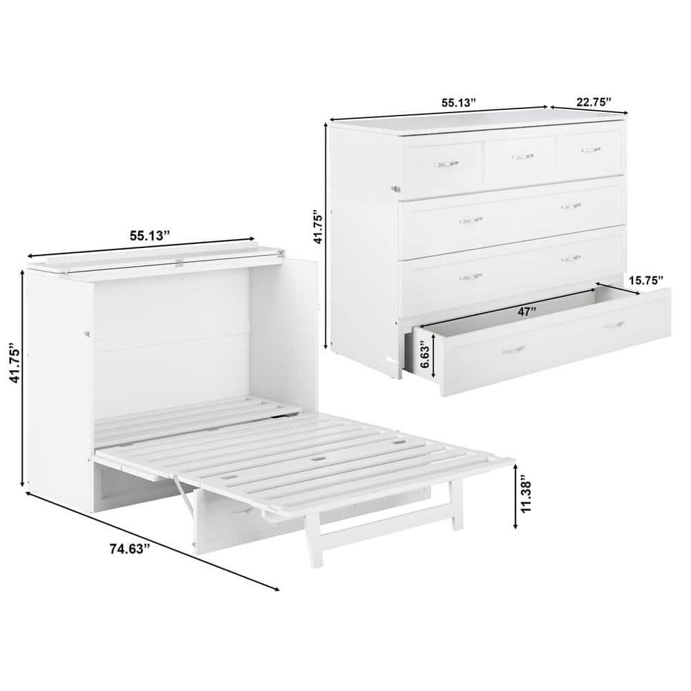 Full Deerfield Murphy Bed Chest USB Turbo Charger White - AFI