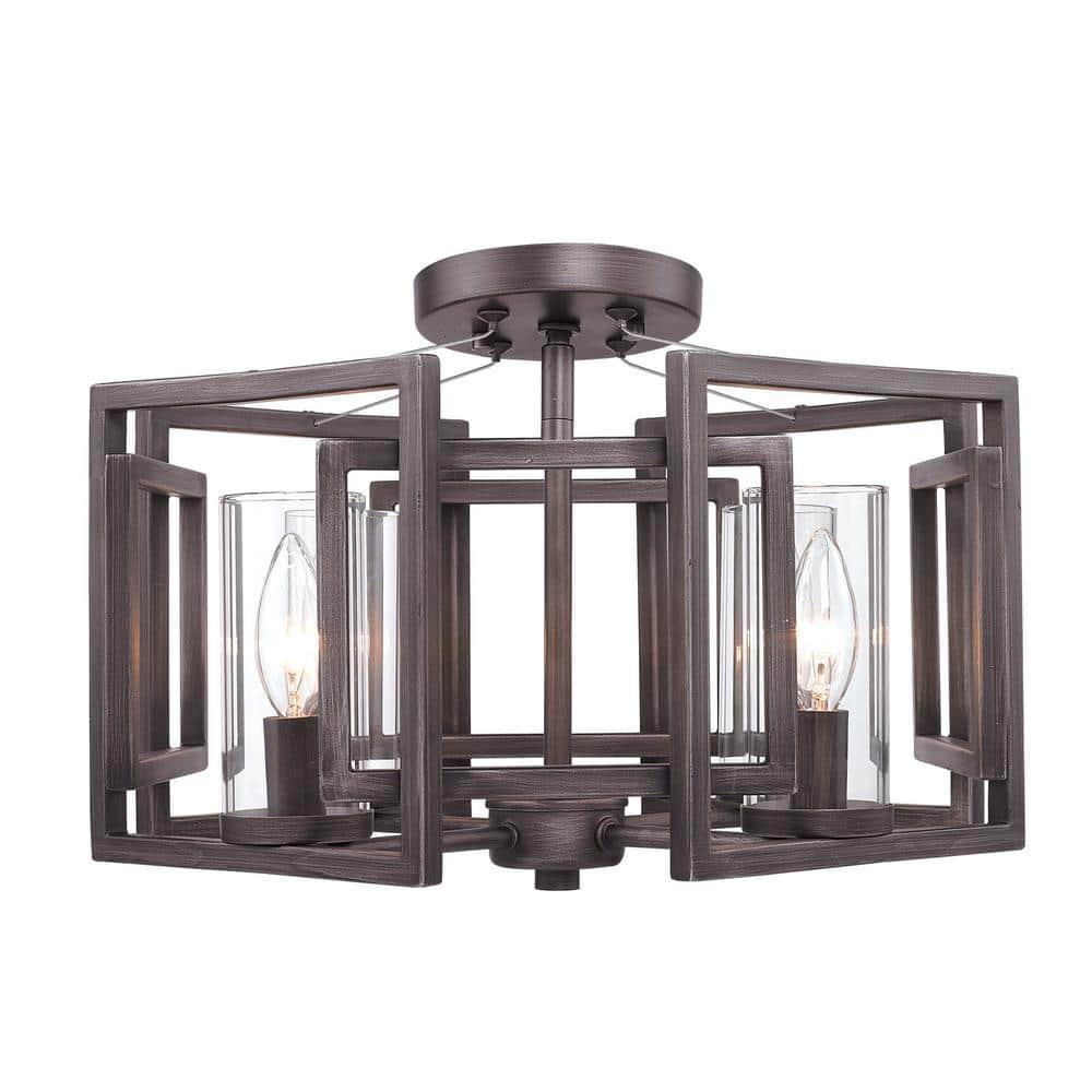 Golden Lighting Marco 4-Light Semi-flush in Gunmetal Bronze with Clear Glass