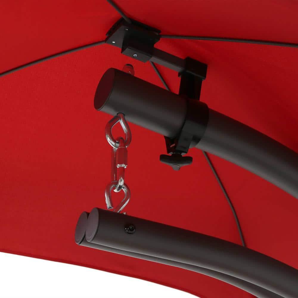 Sunnydaze Outdoor Hanging Chaise Floating Lounge Chair with Canopy Umbrella and Arc Stand, Burnt Orange