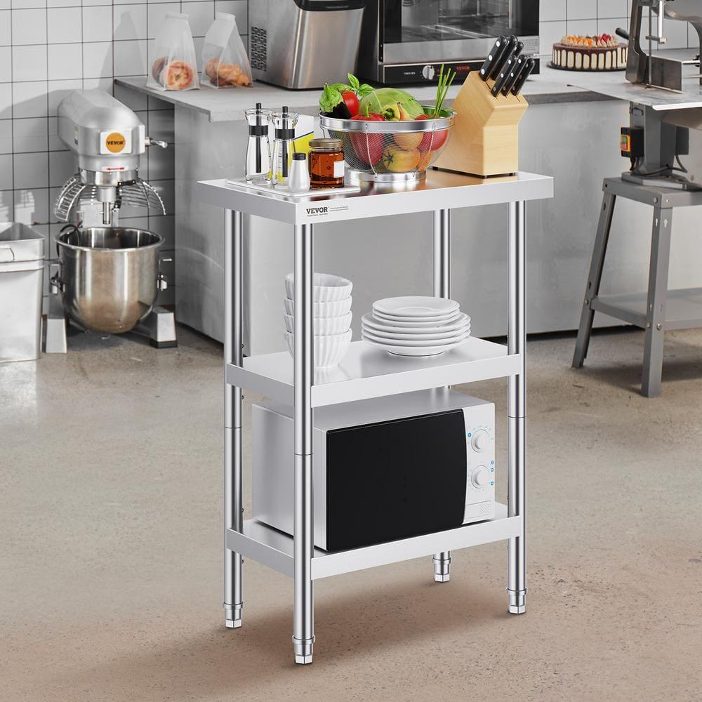 VEVOR Stainless Steel Food Prep Table, 14 x 24 x 34 Inch Commercial Food Prep Worktable Heavy Duty Prep Worktable, Metal Work Table with Adjustable Height for BBQ, Kitchen, Home, and Garage