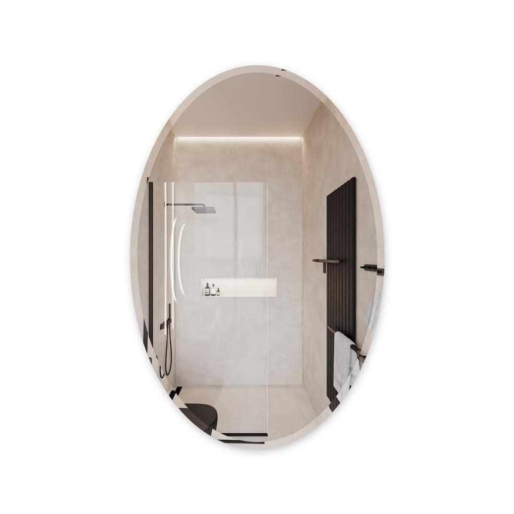 22" X 39" Inch Oval Beveled Polish Frameless Home Mirror With Hooks