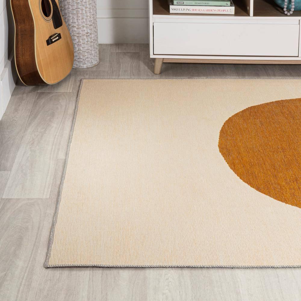 9' x 12' Cirkel Minimalist Geometric Dot Machine-Washable Area Rug, Cream/Rust - JONATHAN Y