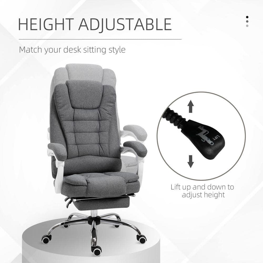 Vinsetto High-Back Executive Office Chair with Footrest, Linen-Fabric Computer Chair with Padded Armrests, Gray