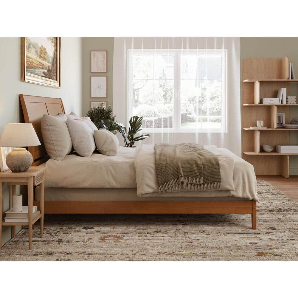 AFI Portland Queen Solid Wood Foundation Bed, Light Toffee