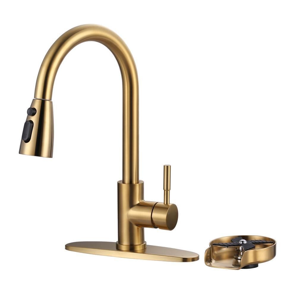 ARCORA Single Handle Stainless Steel Pull-Down Kitchen Faucet with Deckplate and Glass Rinser Combo