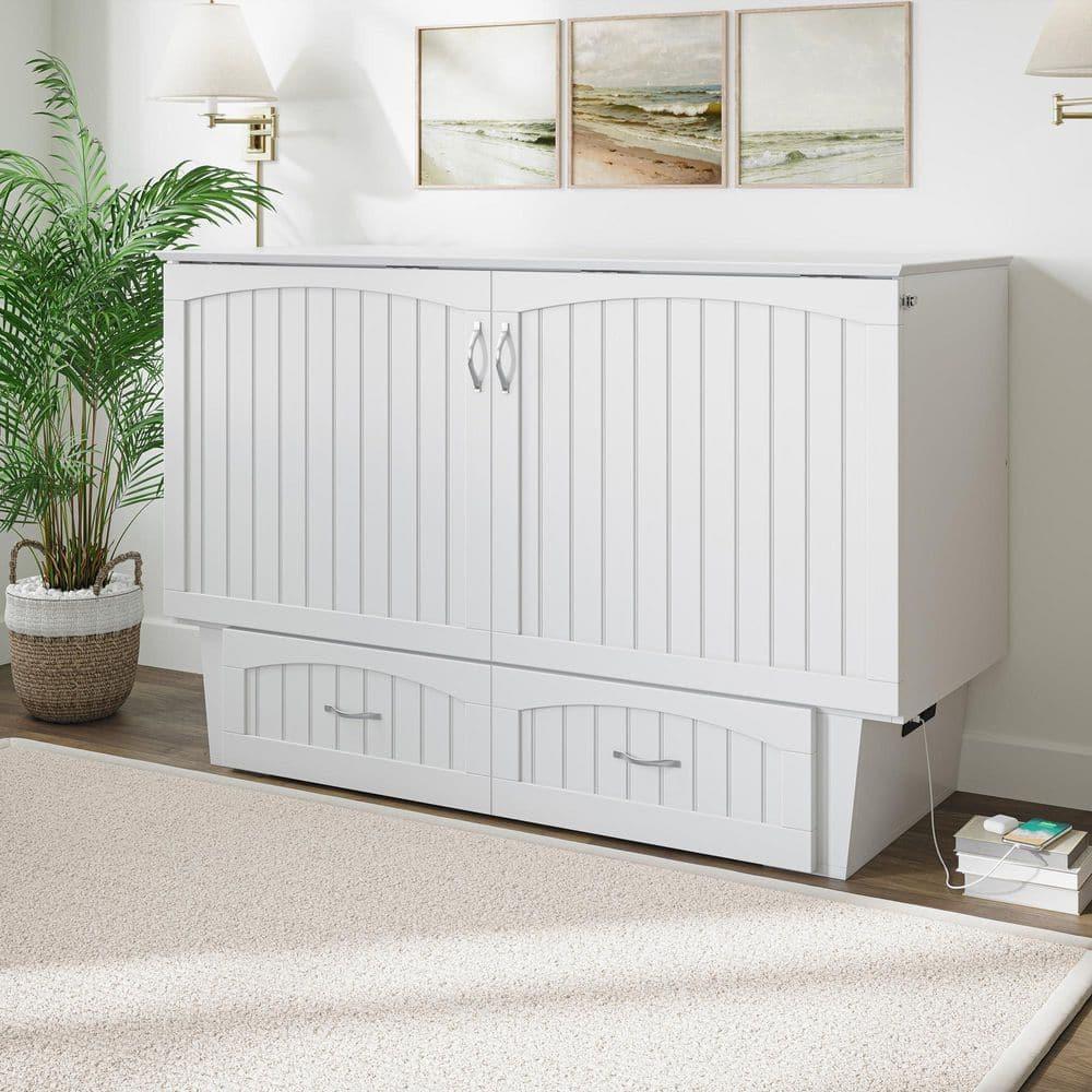 Queen Nantucket Murphy Bed Chest USB Turbo Charger White - AFI