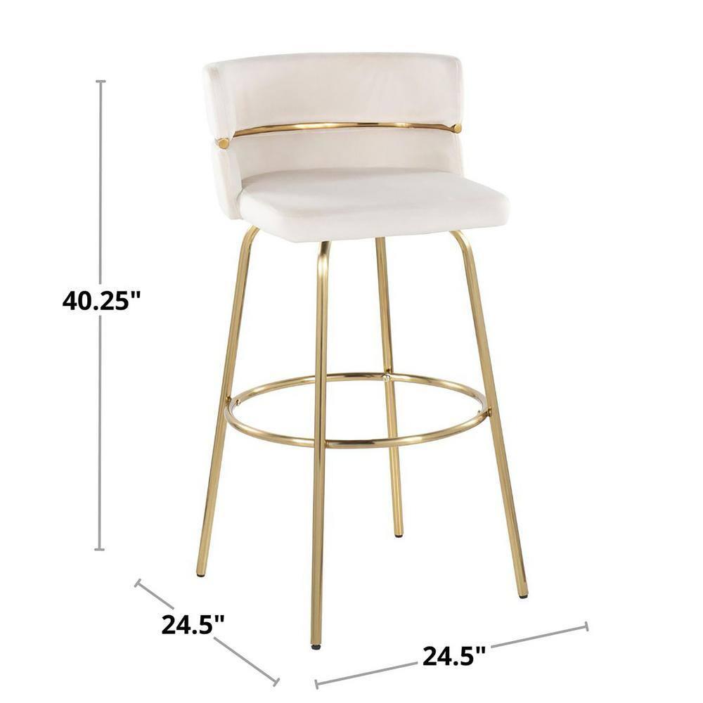 Set of 2 Cinch-Claire Barstools Gold/Cream - LumiSource: Swivel, Velvet Upholstery, Metal Base