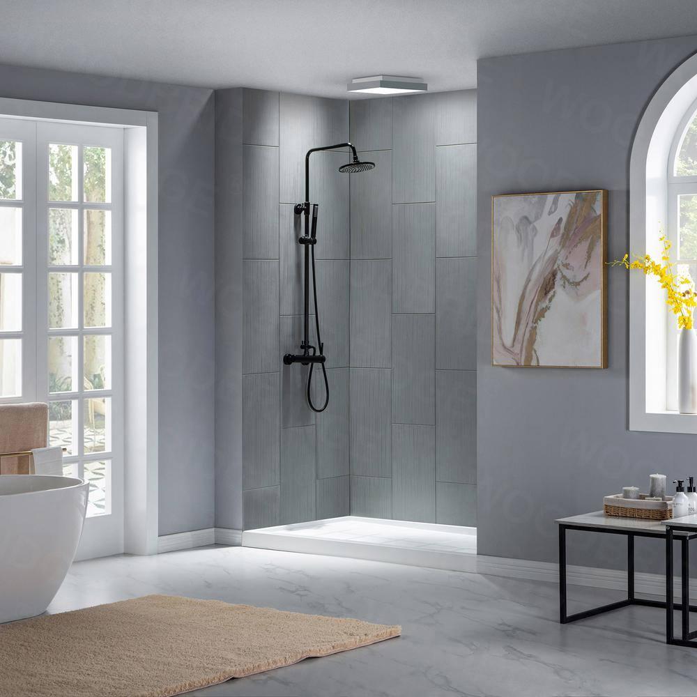 60" x 36" Solid Surface Single Threshold Shower Pan Base with Drain Assembly & Drain Cover Included, Non-Slip
