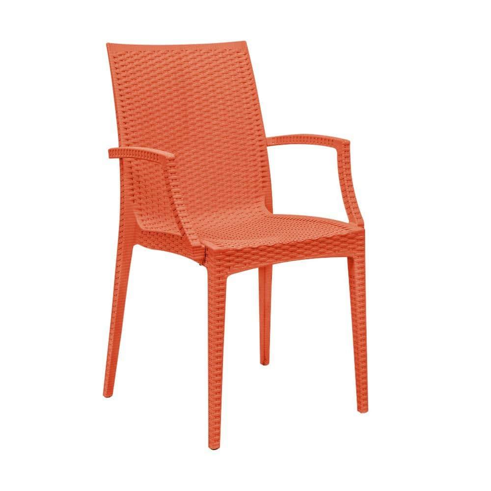 LeisureMod Mace Modern Dining Arm Chair for Indoor and Outdoor Home in Orange