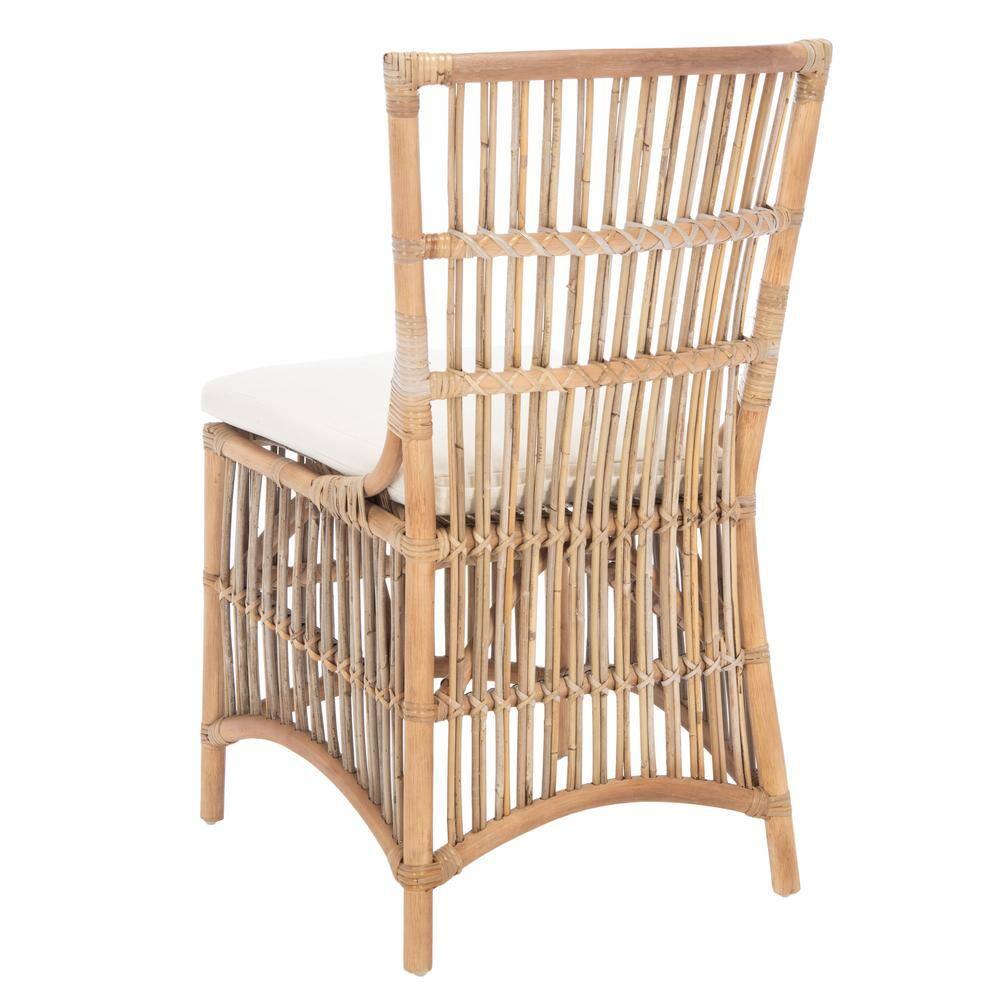Erika Rattan Accent Chair W/ Cushion - ACH6511 - Set of 2 - White/Natural Unfinished - Safavieh