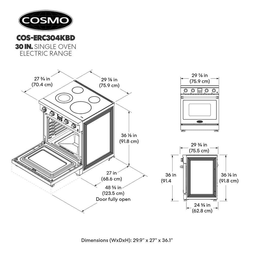 30 in. 4.8 cu. ft. Electric Range with 4-Burner Glass Cooktop and Convection Oven in Stainless Steel