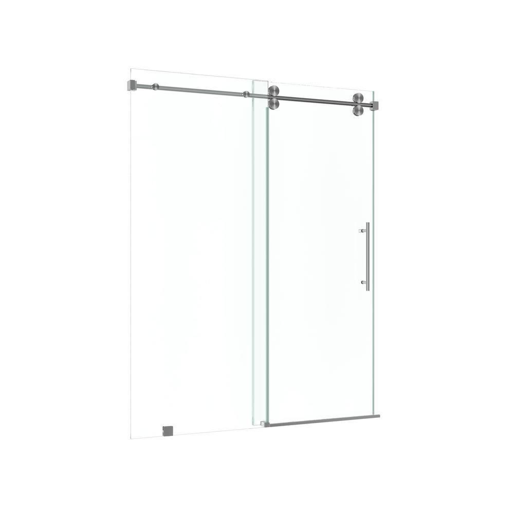 Frameless Sliding Shower Door, 76 x (44-48) Inch Frameless Shower Door, 5/16" (8mm) Clear Tempered Glass in Brushed Nickel Finish, Glass Shower Door
