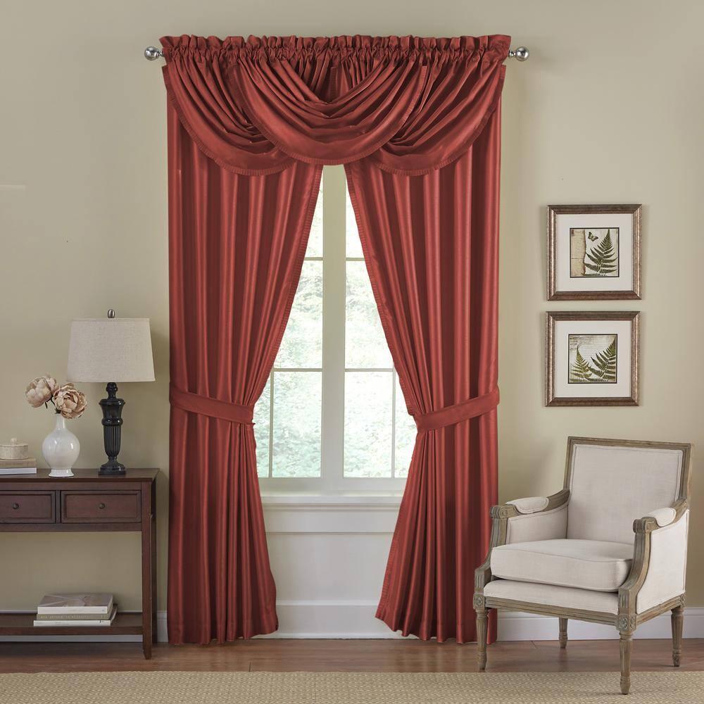 Versailles Faux Silk Room Darkening Single Window Curtain Panel - 52" x 108" - Rouge Red - Elrene Home Fashions