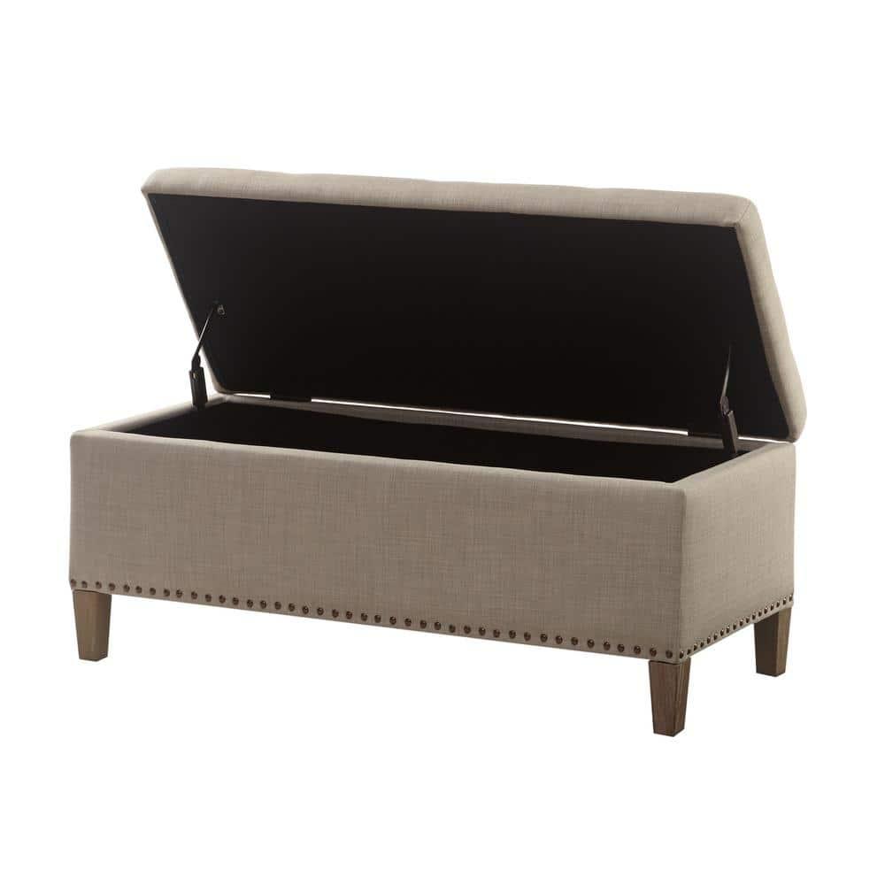 Madison Park Shandra II Wood and Fabric Tufted Top Storage Bench in Brown