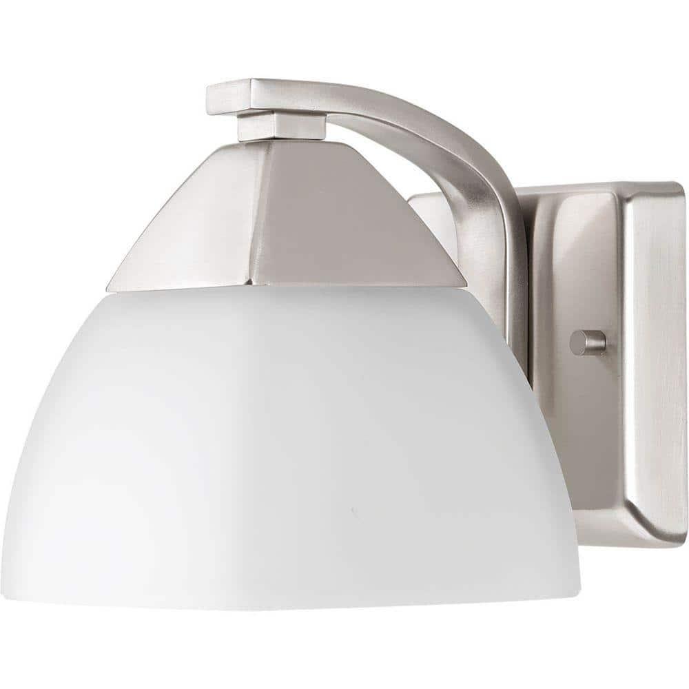 Progress Lighting, Appeal Collection, 1-Light Wall Sconce, Brushed Nickel, Etched White Glass Shade