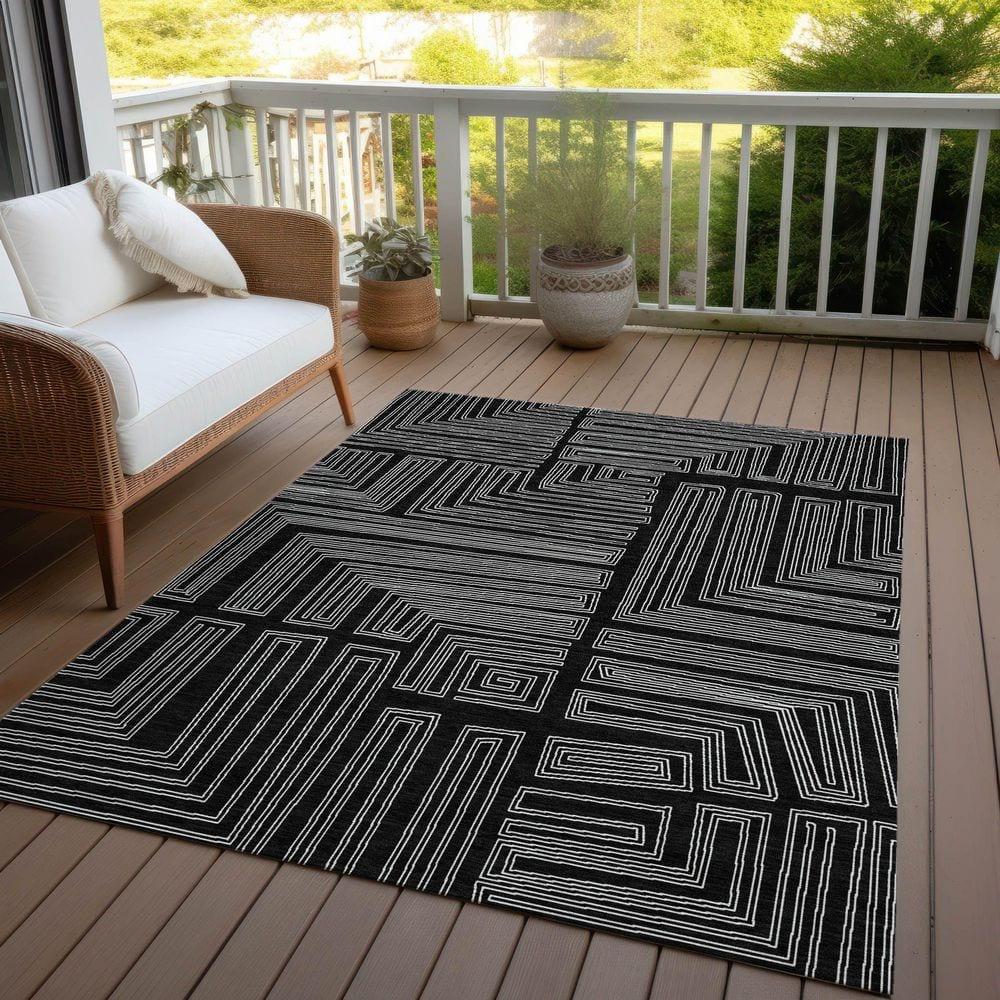 Machine Washable Indoor/Outdoor Chayden ACN1045 Black Rug