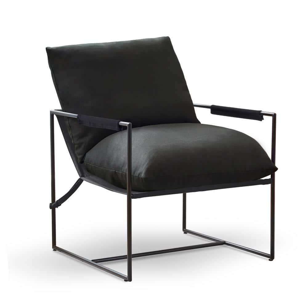Mid Century Modern Accent Chair, Metal Framed Armchair, Sling Accent Chair with Microfiber Fabric Upholstery for Living Room Bedroom Home Office, Minimalist Style(Black)