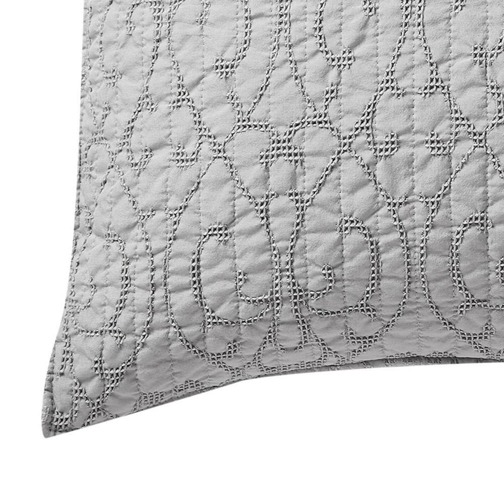 Homthreads - Beckett Two Euro Pillow Shams - Microfiber Jacquard - Damask Scroll - Silver Grey - Euro Size (26 x 26in.) and Pillow Sham Size