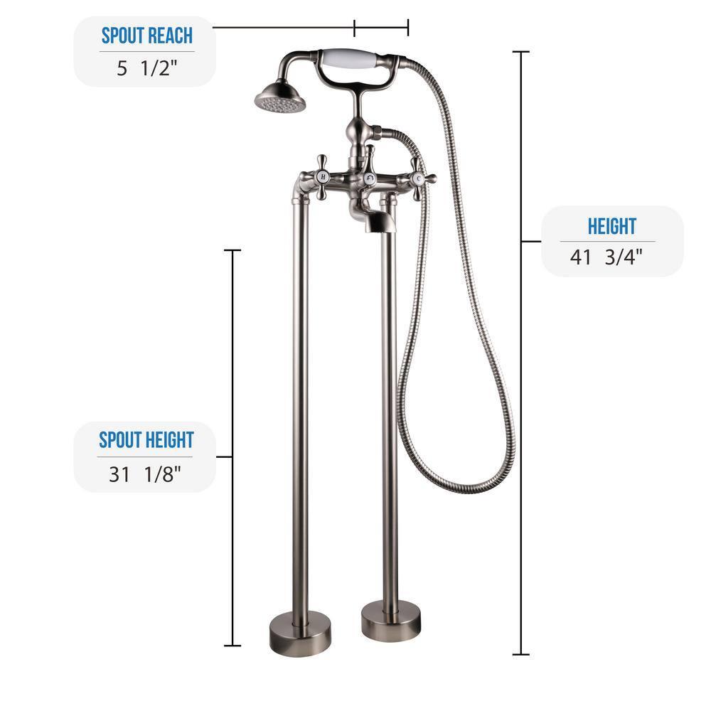 Tahoe 2 Handle Floor Clawfoot Tub Faucet with Diverter