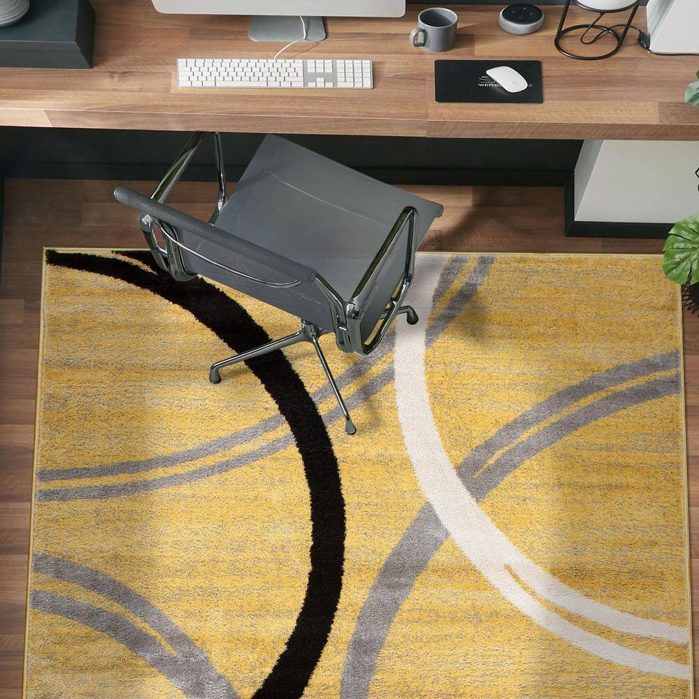 World Rug Gallery Contemporary Abstract Circles Design 3'3" x 5'  Yellow Area Rug