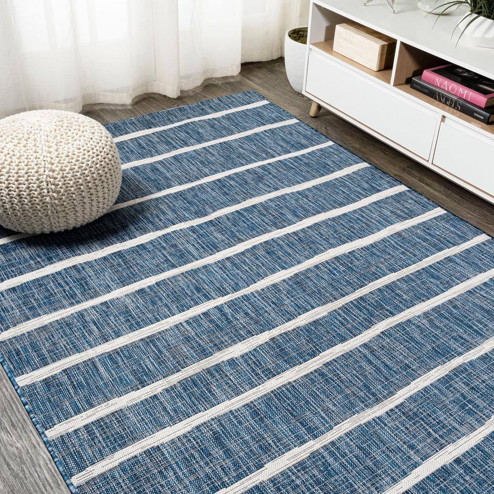 3'x5' Colonia Berber Stripe Indoor/Outdoor Area Rug, Blue/Ivory - JONATHAN Y
