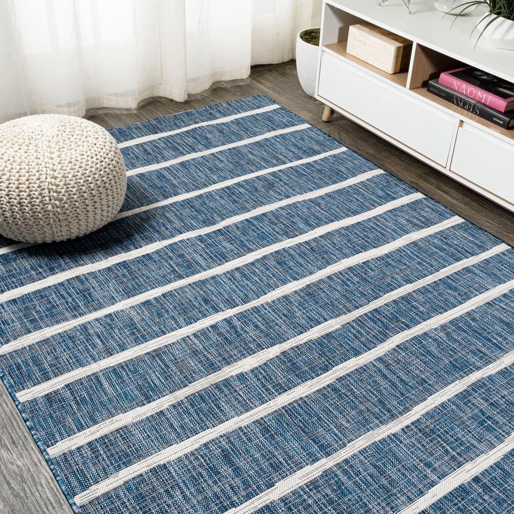 8'x10' Colonia Berber Stripe Indoor/Outdoor Area Rug, Blue/Ivory - JONATHAN Y