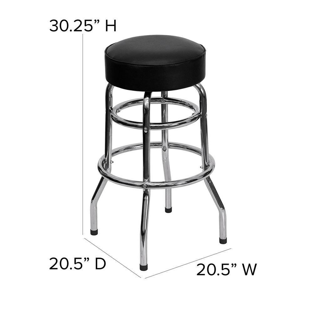 Flash Furniture Double Ring Chrome Barstool with Black Seat