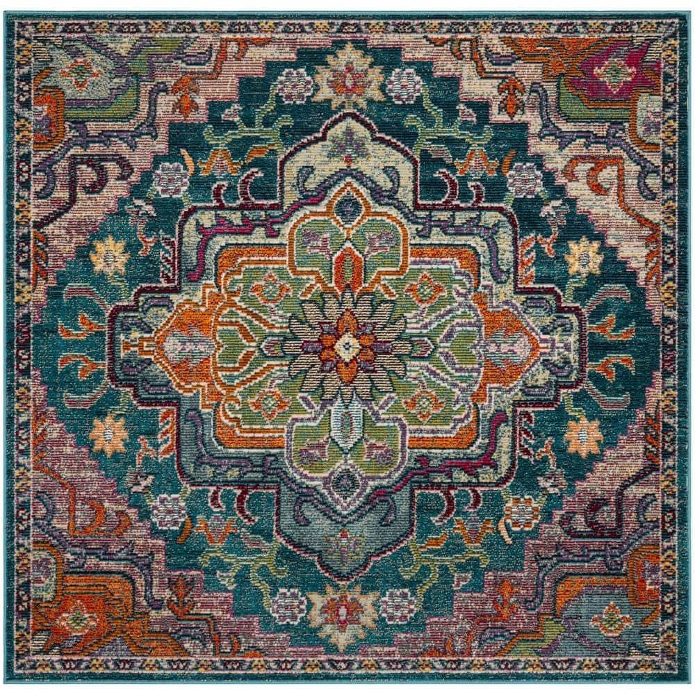 Crystal CRS501 Loomed Indoor Area Rug - Teal/Rose - 5'x5' - Safavieh