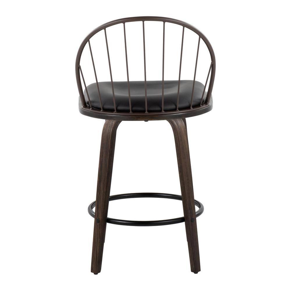 Set of 2 Riley Counter Height Barstools Walnut/Brown: Farmhouse Style, Swivel, Faux Leather - LumiSource