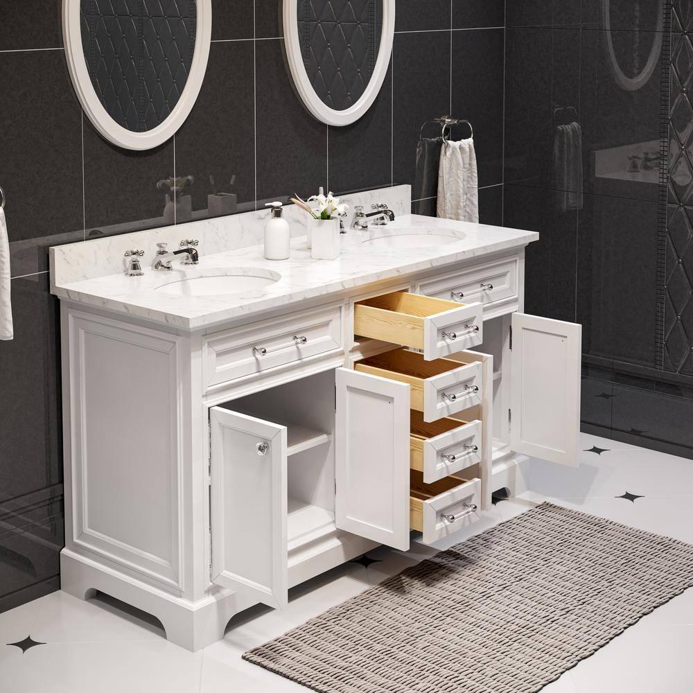 Water Creation Derby 60" Wood Double Bathroom Vanity in Pure White & Chrome