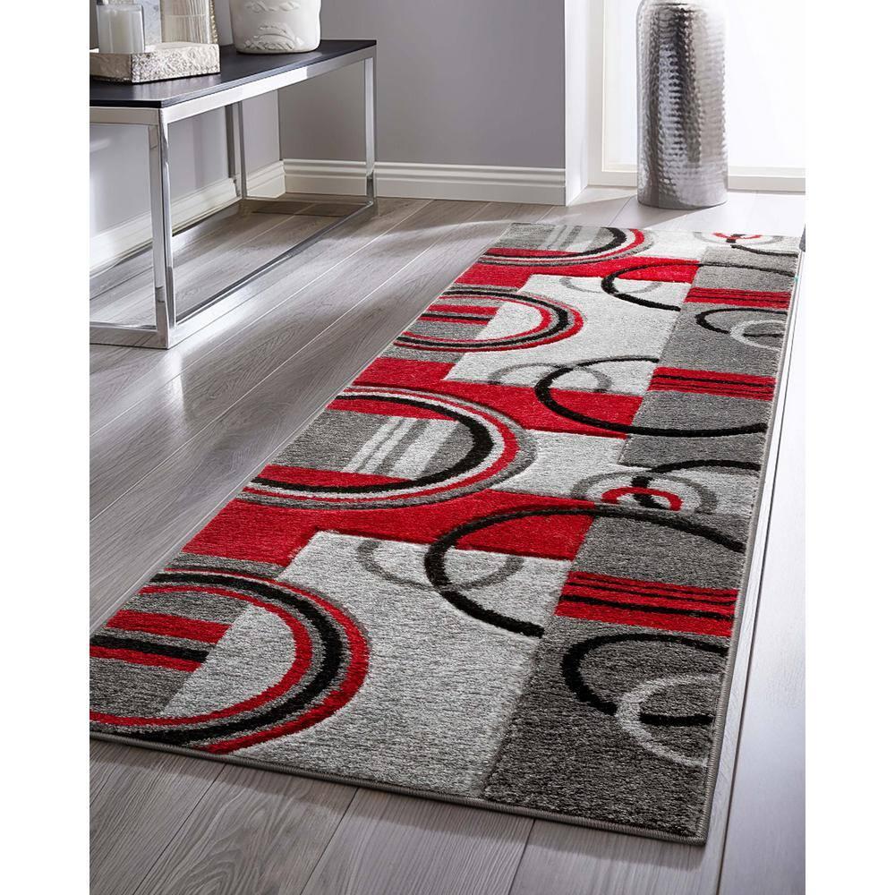 Well Woven Ruby Galaxy Waves Modern Geometric Grey & Red 2' x 7' Runner Rug