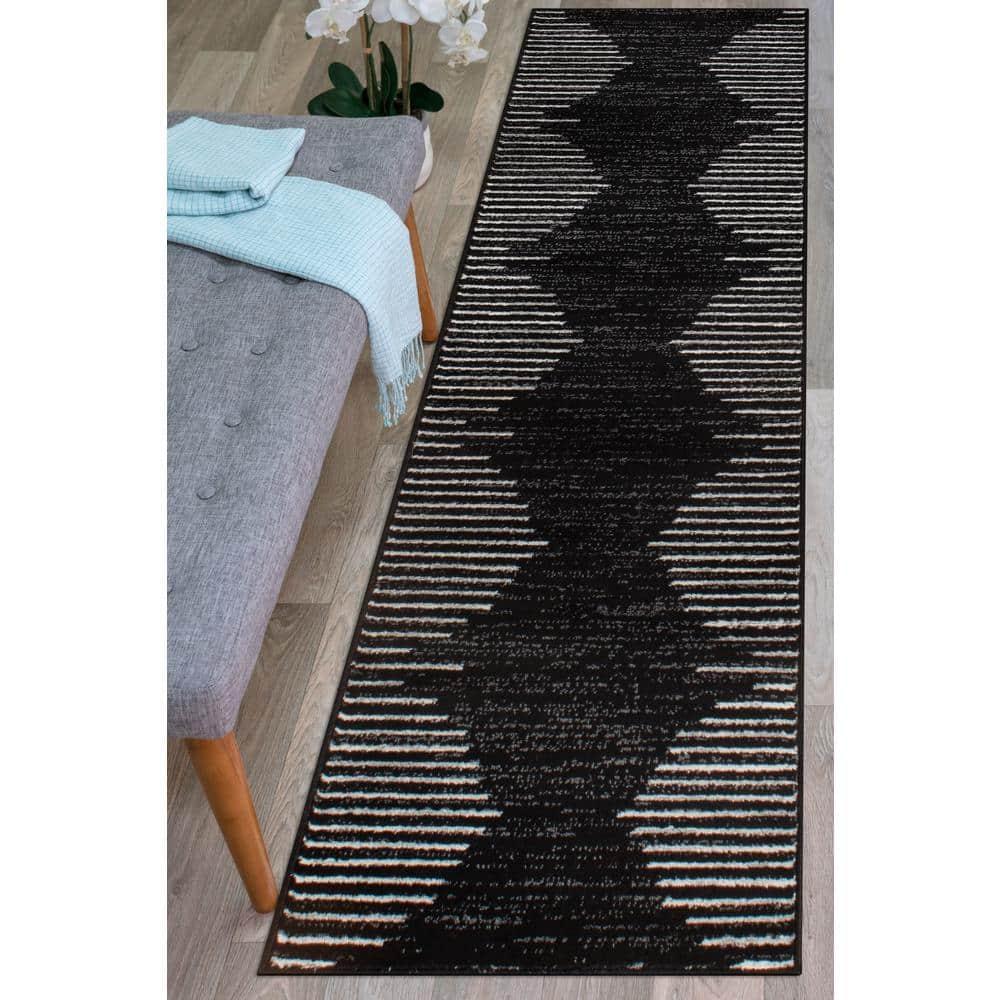 World Rug Gallery Area Rug Bohemian Stripe Jute Rug Carpets for Living Room Rugs for Sale - BLACK 2'7"x10'