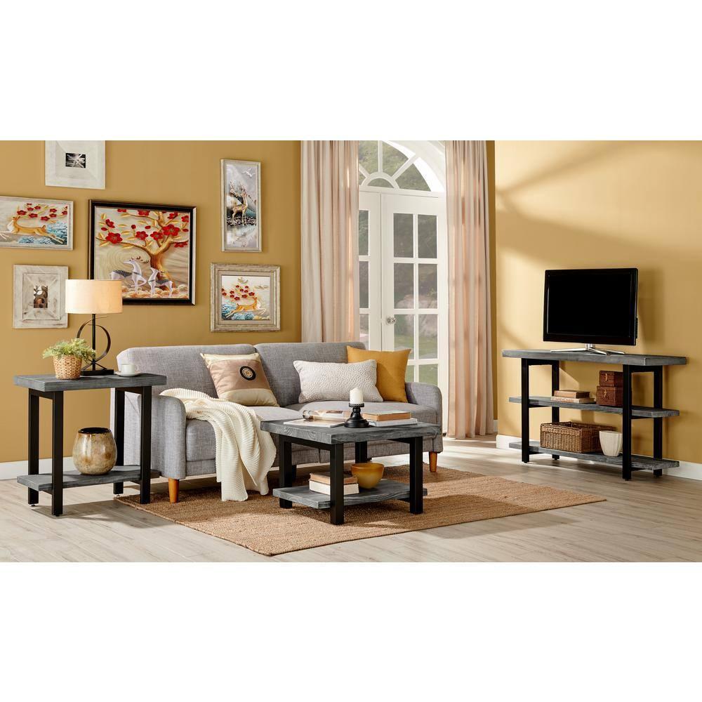 Alaterre Farmhouse Reclaimed Wood Console Table with Shelves, Slate Gray/Black