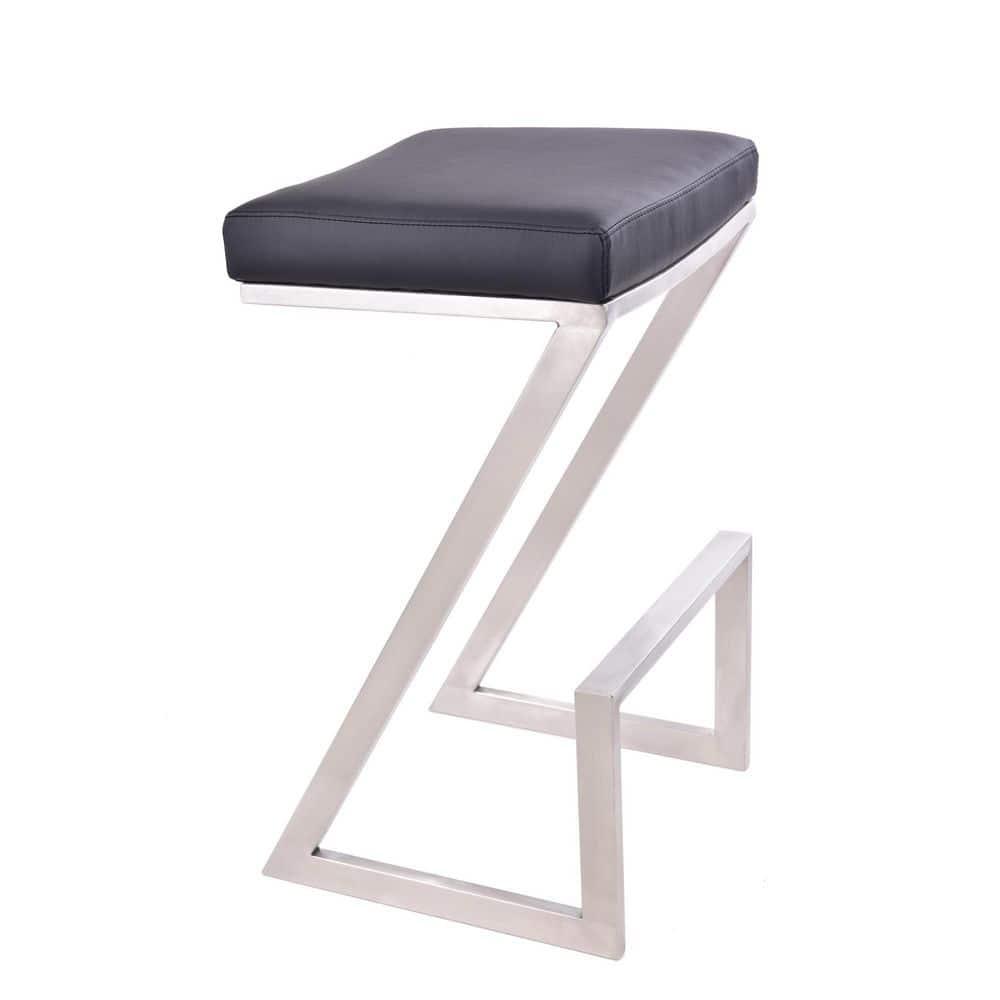 Armen Living Atlantis Backless Faux Leather and Brushed Stainless Steel Bar Stool