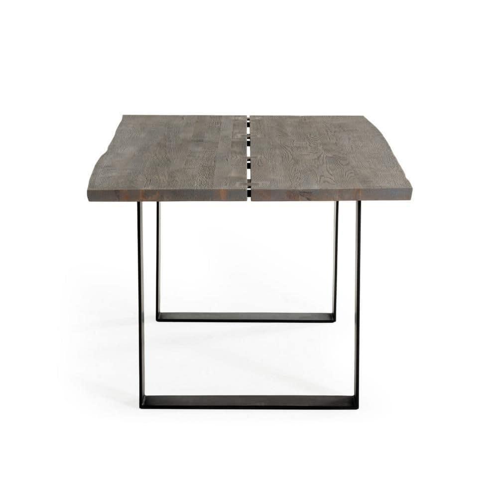 Benjara 87 Inch Dining Table, Rectangular Top, Open Metal Panel, Gray Oak, Black