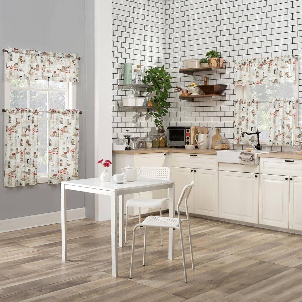 24"x54" Brew Coffee Shop Semi Sheer Rod Pocket Kitchen Curtain Valance and Tiers Set White - No. 918