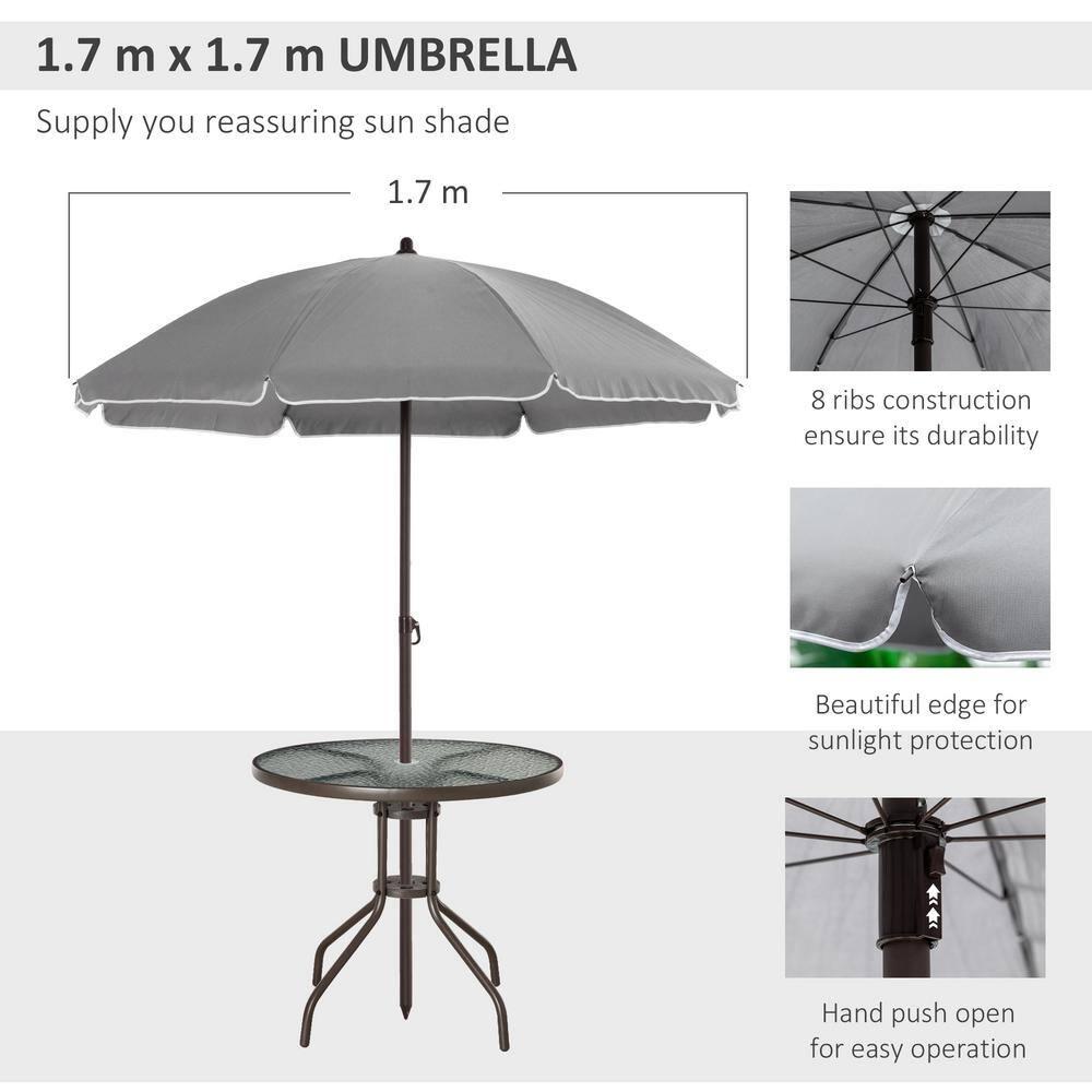 Outsunny 6 Piece Patio Dining Set for 4 with Umbrella, 4 Folding Dining Chairs & Round Glass Table for Garden, Backyard, and Poolside, Gray