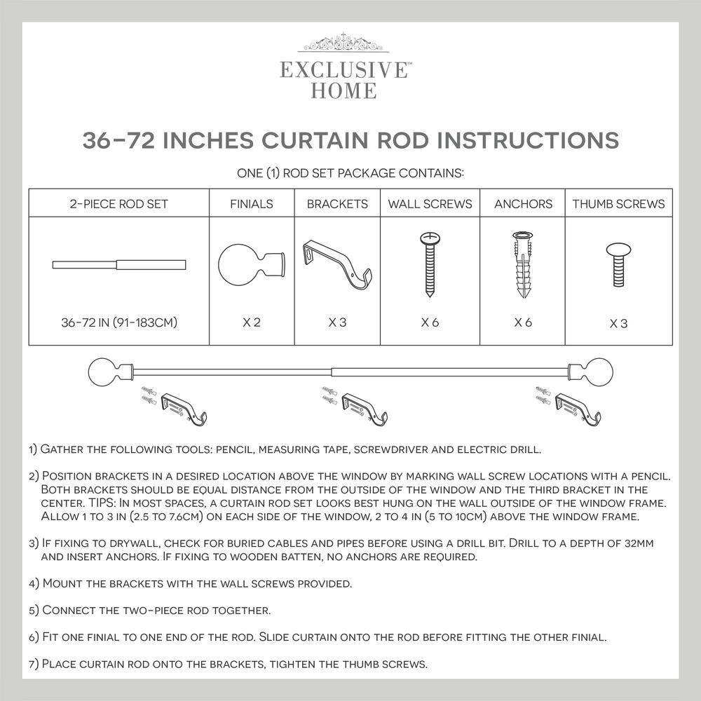 EXCLUSIVE HOME Peony 1" Curtain Rod and Coordinating Finial Set, Gold, Adjustable 36"-72"